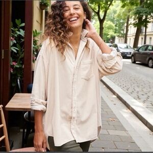 Frank & Eileen Shirley Oversized Corduroy Shirt Size M Vintage White